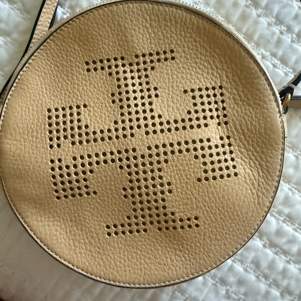 Tory Burch Tan Perforated Logo Leather Crossbody Bag